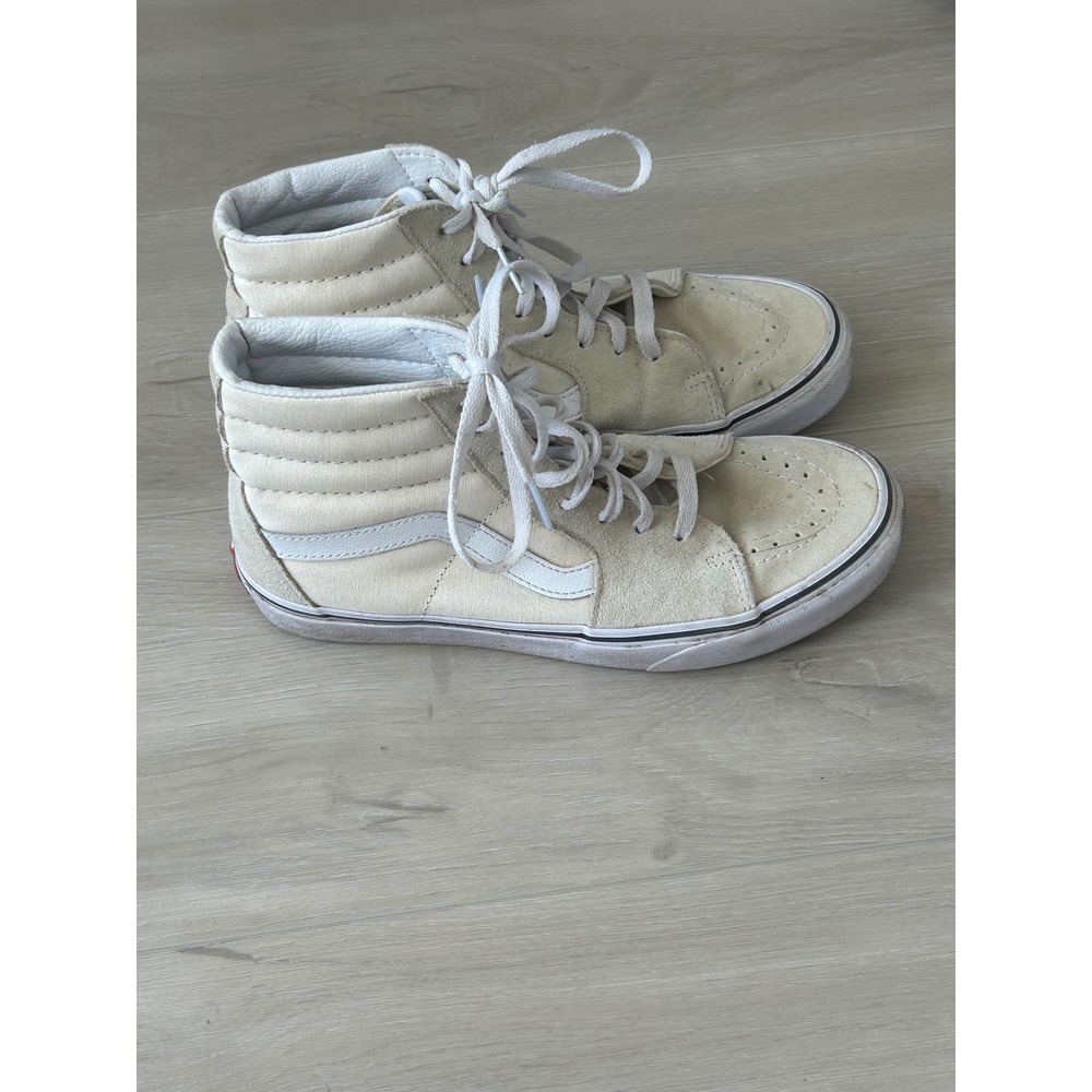 Vans Sk8-Hi High Top Sneakers Cream Off White Suede Canvas Skate Shoes W9.5 M8